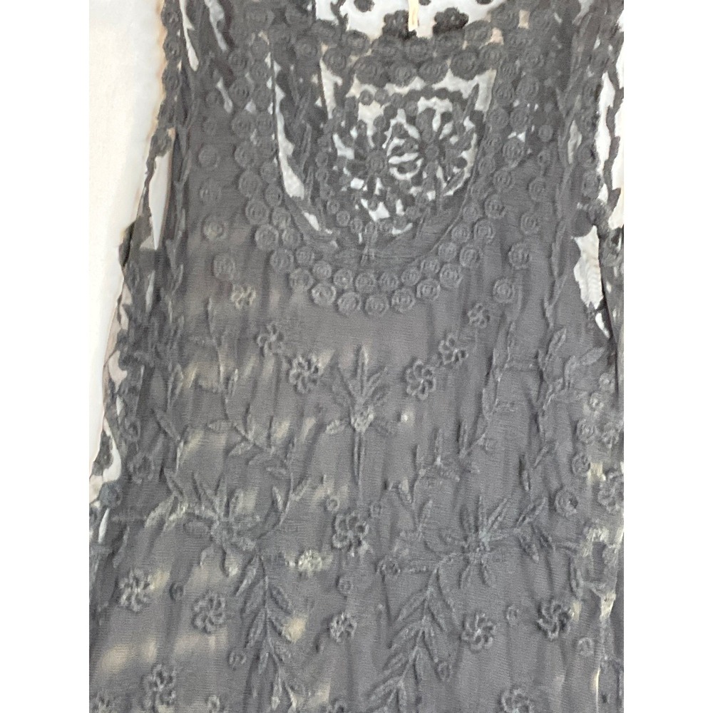 Free People Black Lace Overlay Sheer Tank Mini Dress Dark Romance Western L - Picture 4 of 8